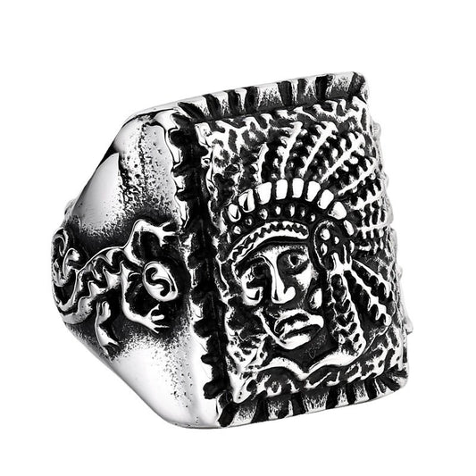 Bold Titanium Steel Indian Chief Ring for Men - Wholesale European and American Trade Jewelry