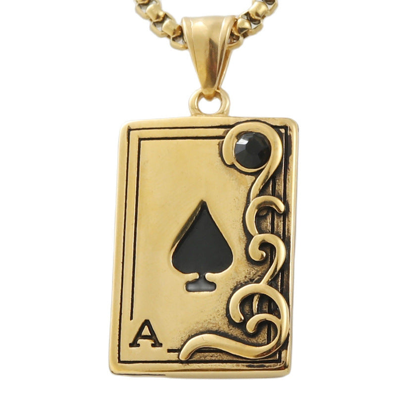 Trendy Men's Personalized Retro Titanium Steel Playing Card Pendant Necklace