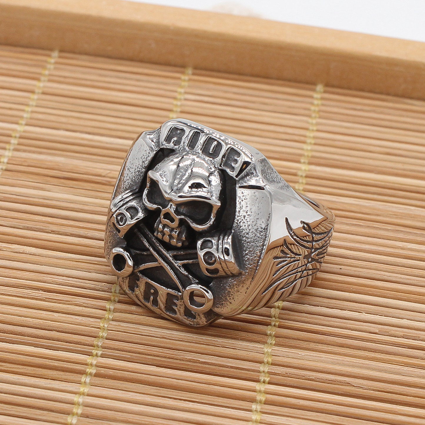 Halloween Skull Head Motorcycle Titanium Steel Ring for Men