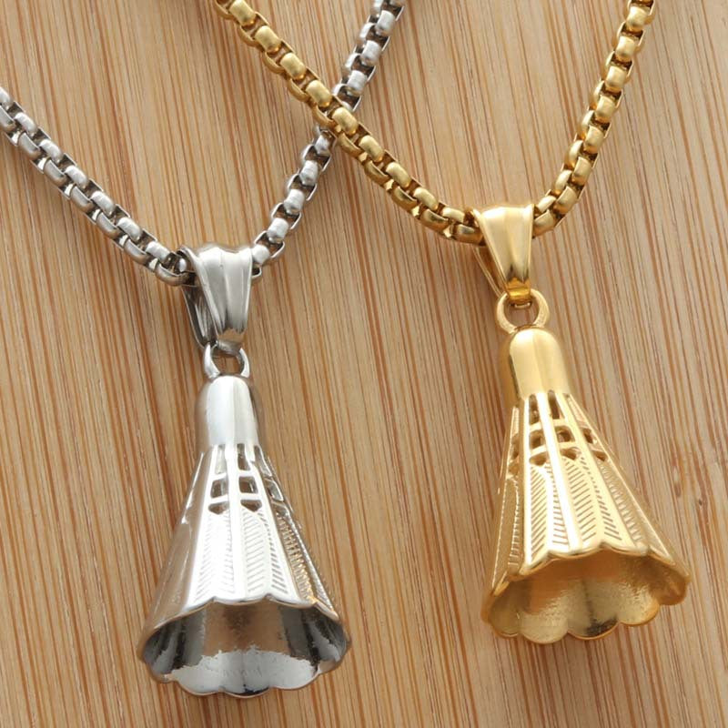 Customizable Titanium Steel Badminton Pendant Necklace for Trendy Men and Women - Sports-Inspired Punk Jewelry