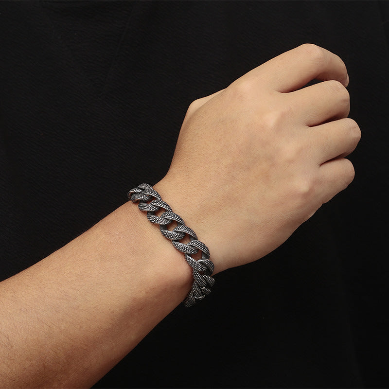 Retro-Inspired Personalized Men's Bracelet in Boiled Black Cast Stainless Steel by Jewelry Tide