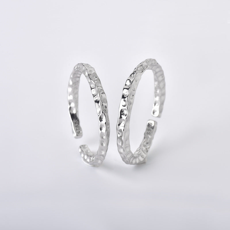 Irregular Bump Texture Mobius Opening Sterling Silver Couple Rings