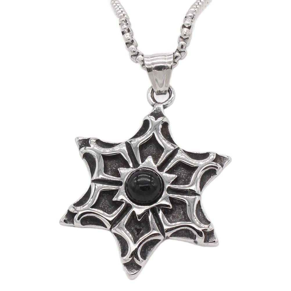 Vintage-Inspired Stone-Studded Pentagram Round Devil's Eye Pendant for Men - Wholesale Punk Style