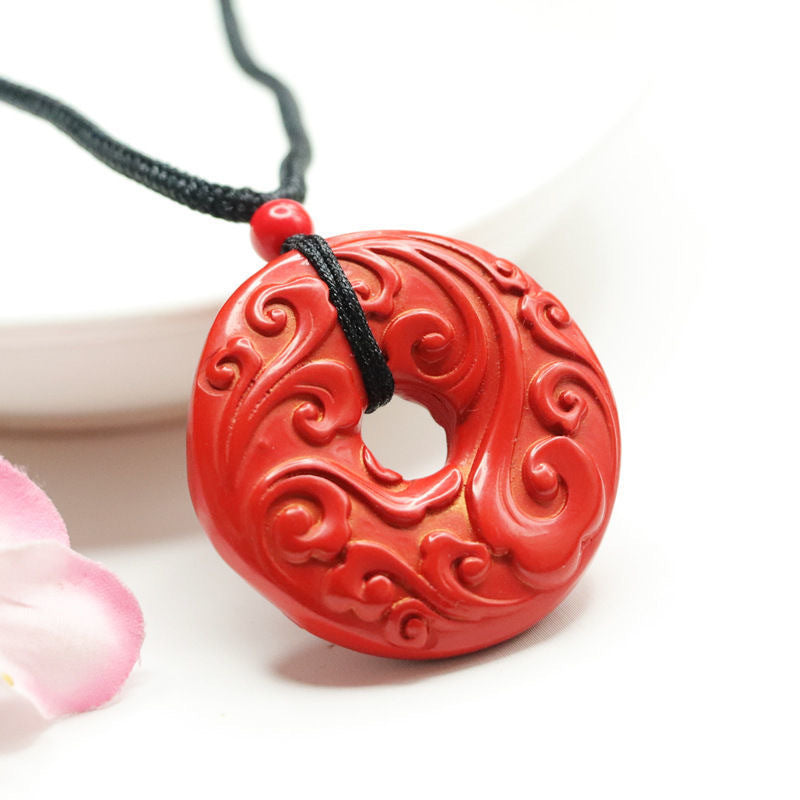 Cinnabar Antique Auspicious Cloud Ping'an Buckle Pendant Red Sand Pendant