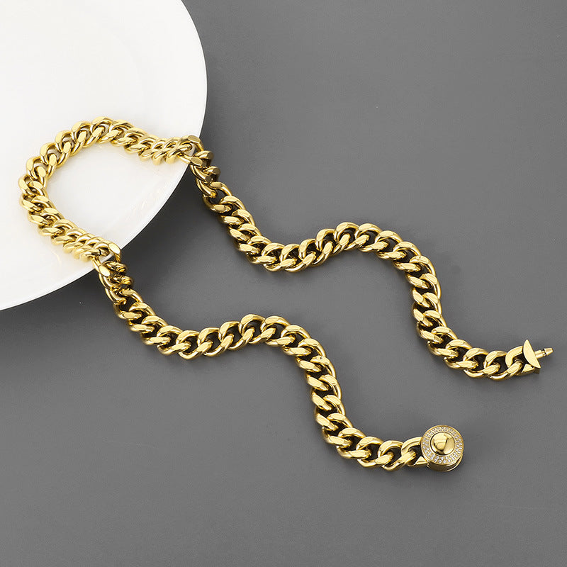 CNC Zircon-Set Gold-Plated Stainless Steel Cuban Chain Necklace for Men