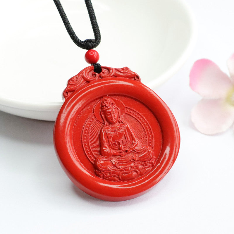 Red Sand Guanyin Pendant with Cinnabar Stone