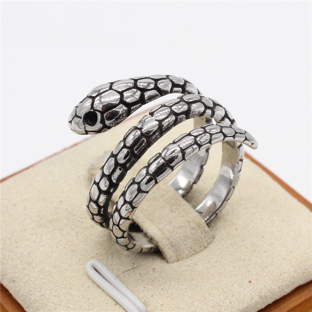 Retro Fashion Snake Titanium Steel Ring for Men