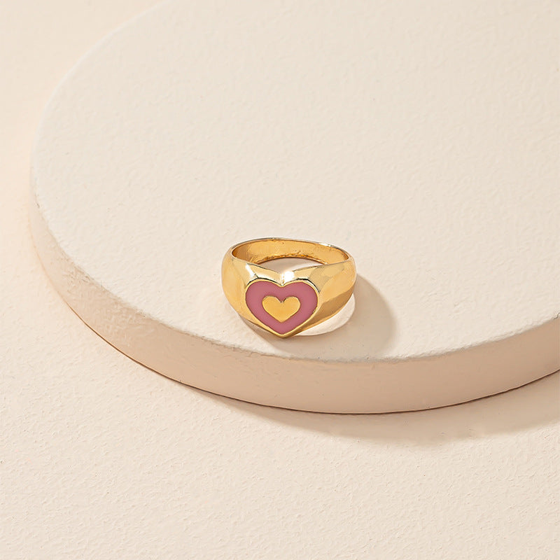 Sweet Heart Pink Glazed Ring - Wholesale European and American Style Jewelry