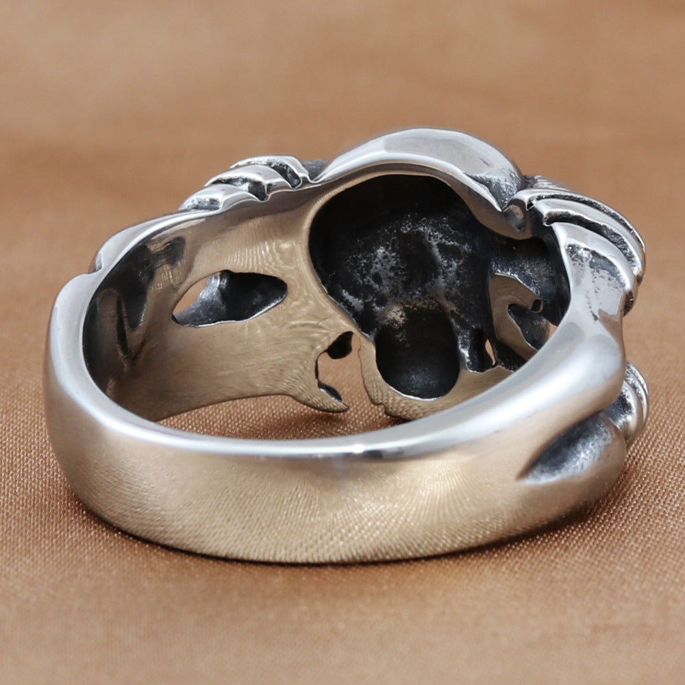 Personalized Titanium Steel Skull and Dragon Claw Ring for Men - Retro Trendy Accessories