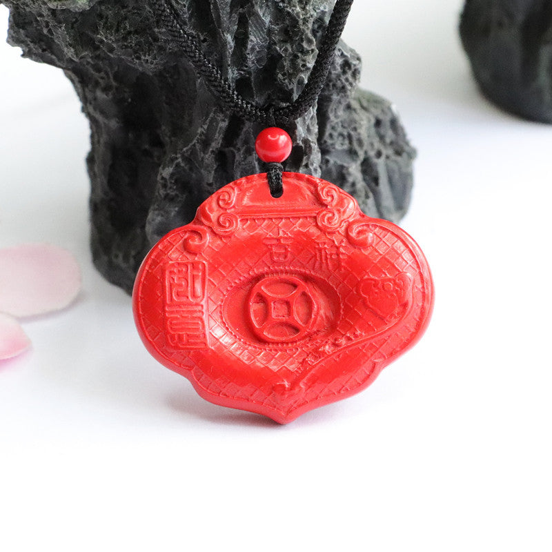 Auspicious Vermilion Sand Fortune Pendant with Cinnabar Stone