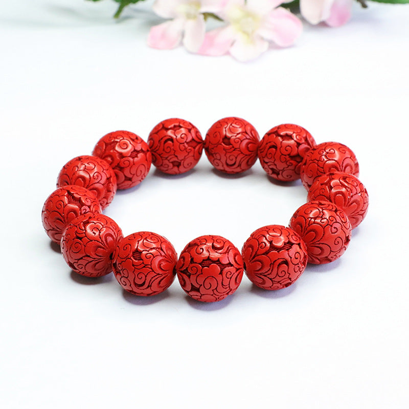 Red Sand Auspicious Clouds Sterling Silver Bracelet with Cinnabar Stone