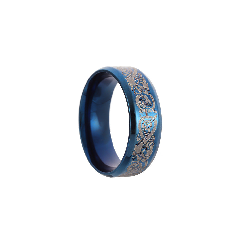 Stainless Steel Dragon Pattern Men's Ring with Laser Markings - Cross-border European and American Jewelry Collection