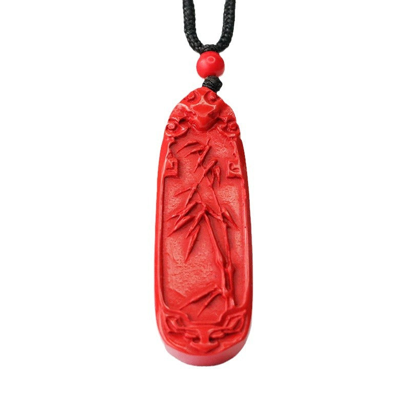 Ethnic Red Cinnabar Stone Pendant With Sterling Silver