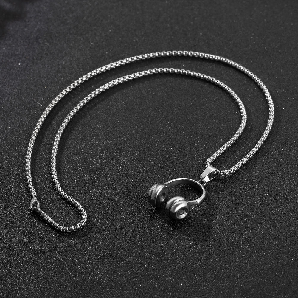 Stylish Titanium Steel Music Pendant for Men – Trendy Earphones Necklace, Wholesale Available