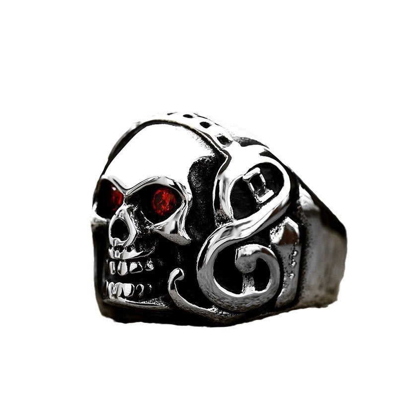 Wholesale Retro Skull Ring in Titanium Steel with Zircon Inlay - Punk Style for Men