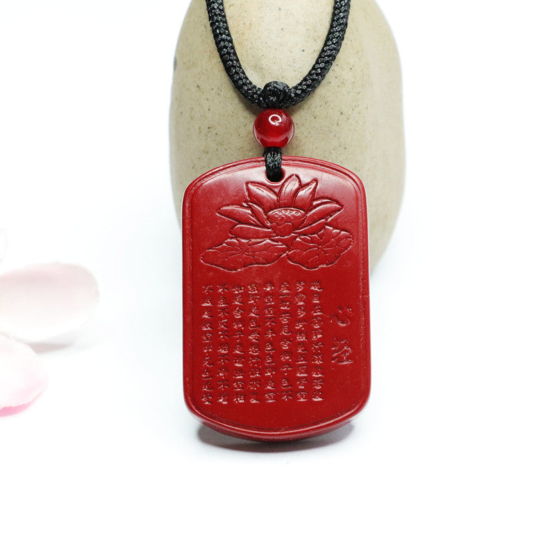 Cinnabar Pendant Lotus Heart Sutra Pendant Double-sided Carving Pendant