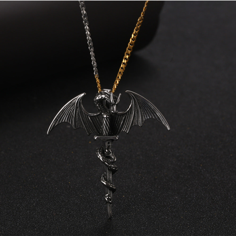 Personalized Retro Pterosaur Sword Pendant Necklace in Titanium Steel for Men