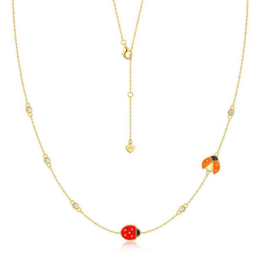 Ladybug and Zircon Sterling Silver Necklace