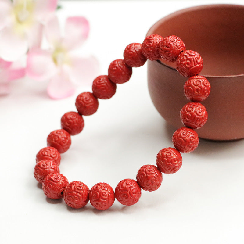 Red Sand and Cinnabar Stone Sterling Silver Bracelet