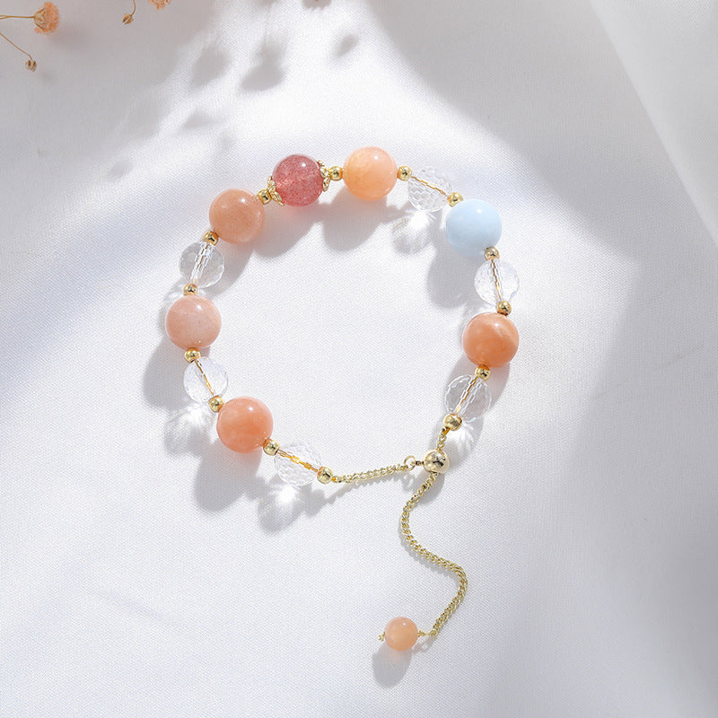 Strawberry Pink Aquamarine Crystal Sterling Silver Bracelet