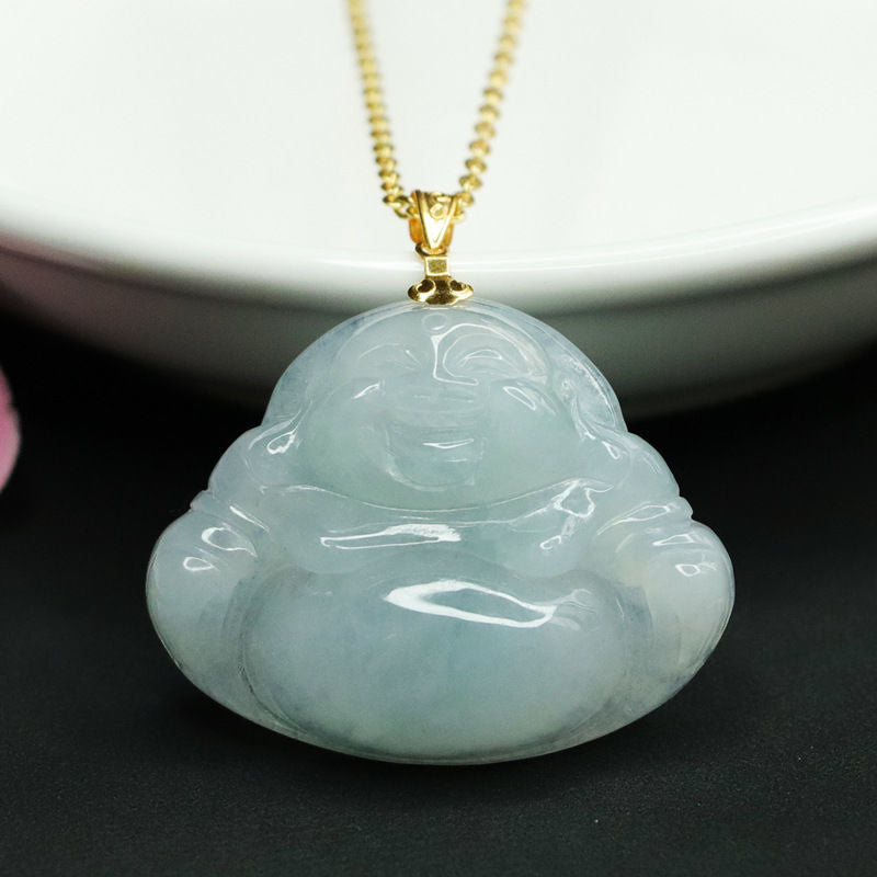 Buddha Jade Necklace - Sterling Silver Natural Jade Pendant.