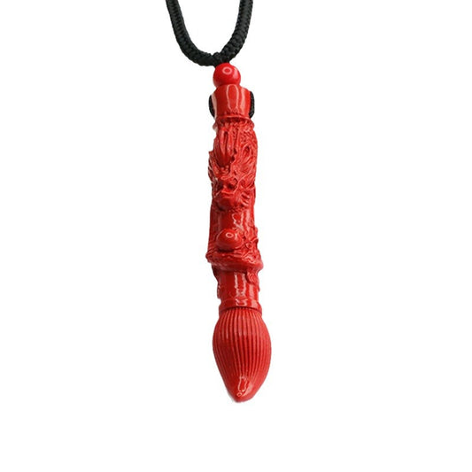 Vermilion Sand Pendant with Red Sand Dragon and Wenchang Brush Design