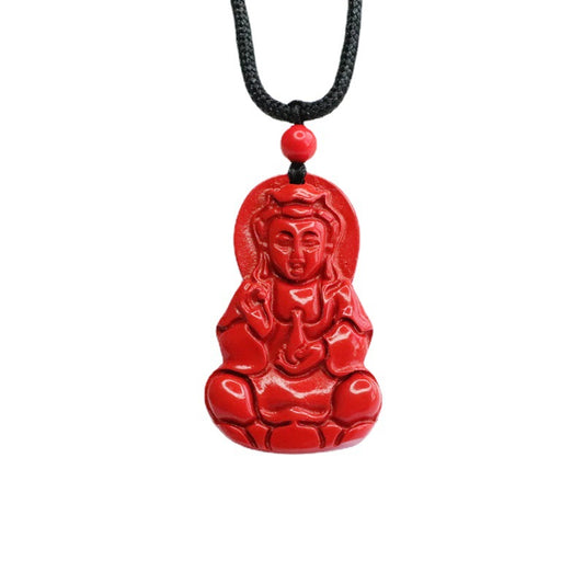 Vibrant Red Sand Guanyin Pendant for Good Fortune