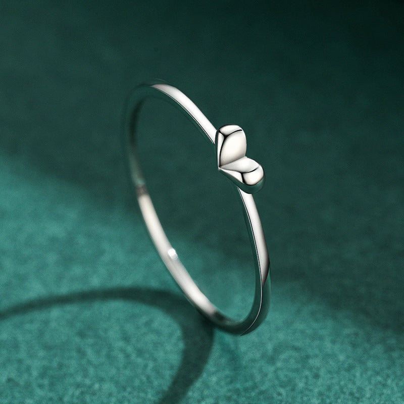 Sweet Heart Shaped Silver Ring - Japanese and Korean Style, Simple Index Finger Jewelry