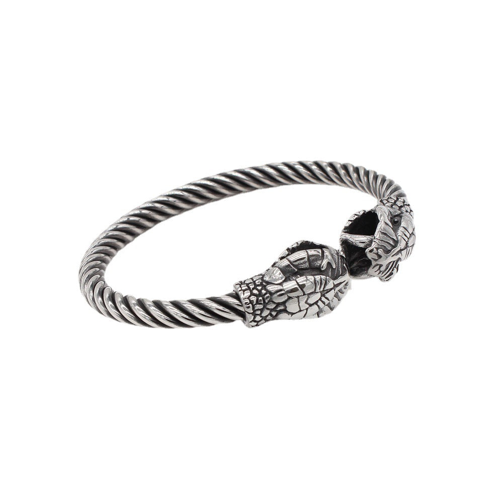 Personalized Retro Punk Snakehead Titanium Steel Bracelet for Men