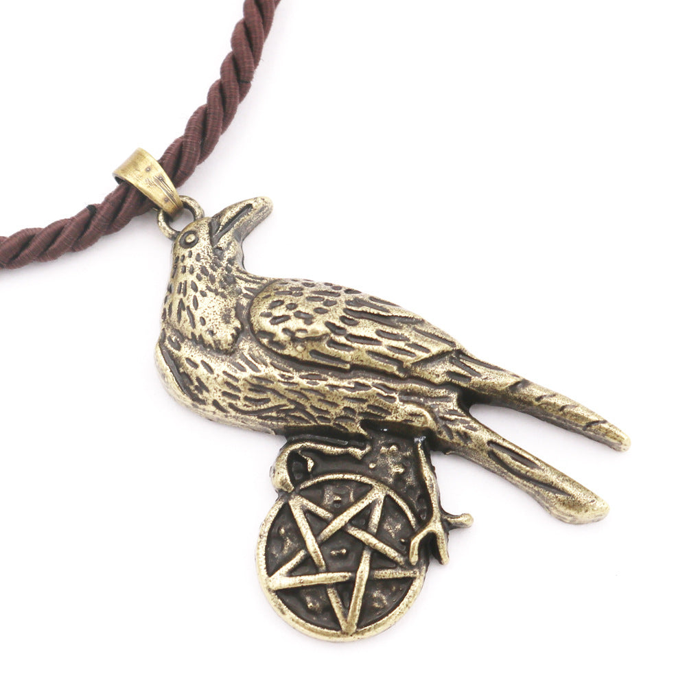 Viking Odin Crow Metal Necklace with European Tassel Pendant for Men