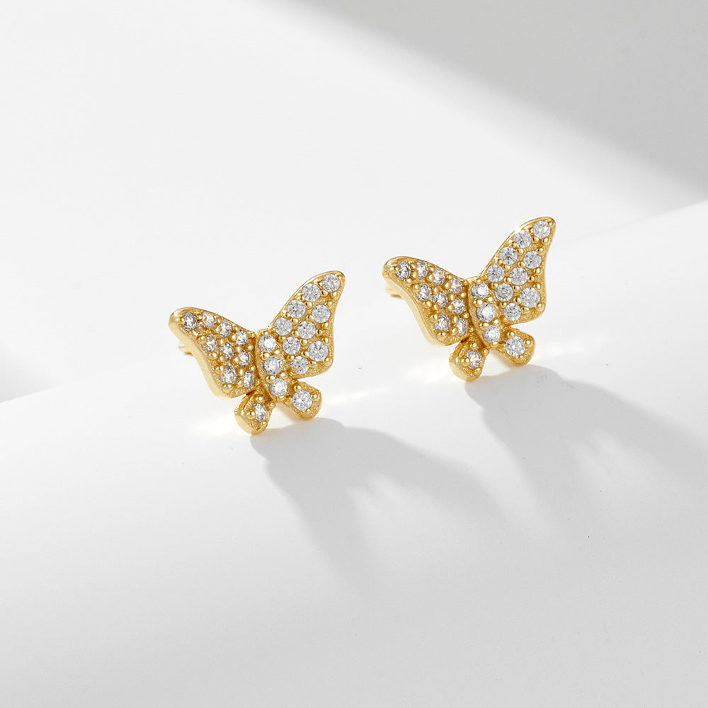 Mini Zircon Butterfly Silver Stud Earrings