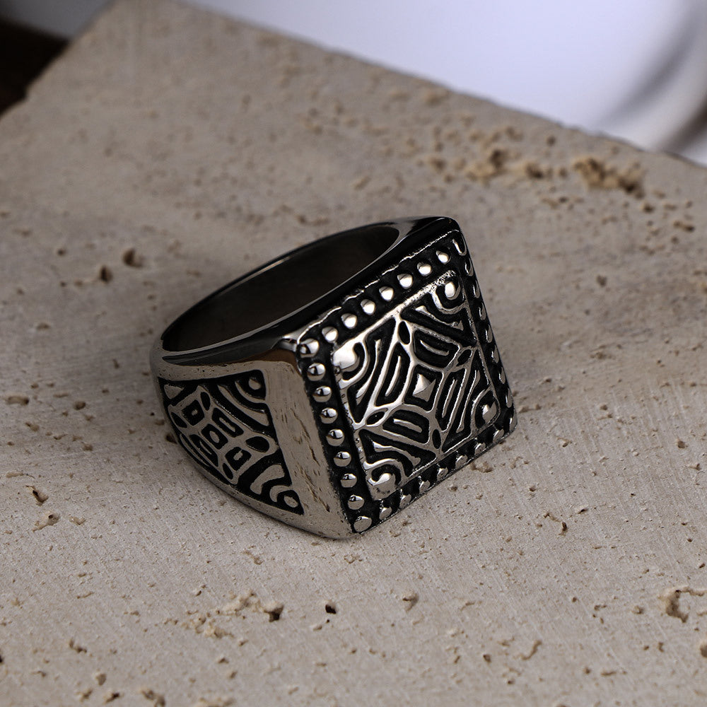 Personalized Retro Titanium Steel Square Ring for Men - Trendy Finger Accessory