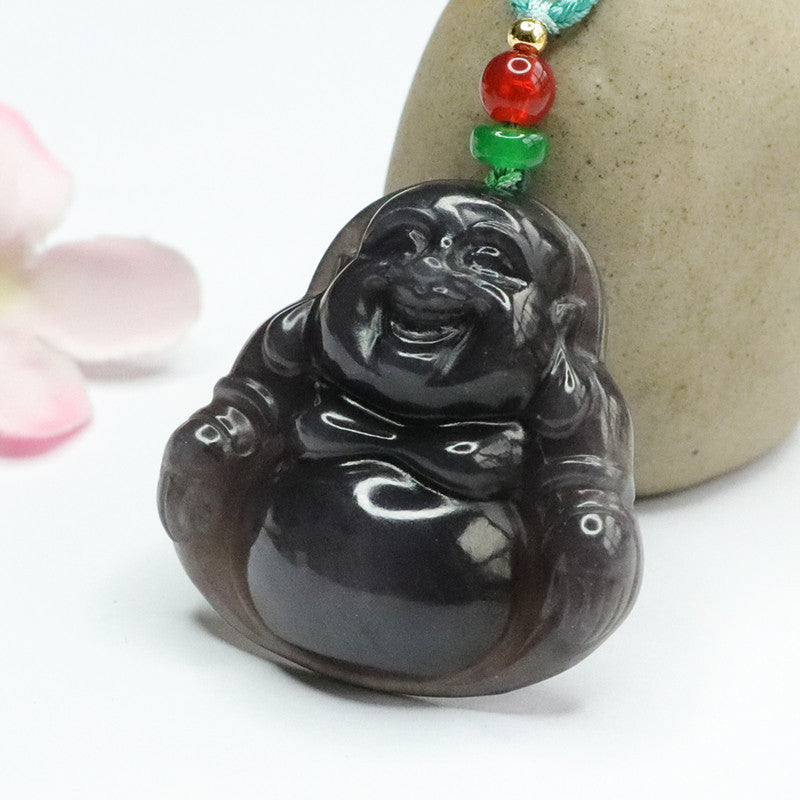 Maitreya Buddha Pendant with Hetian Jade and Sterling Silver Necklace - Fortune's Favor Collection