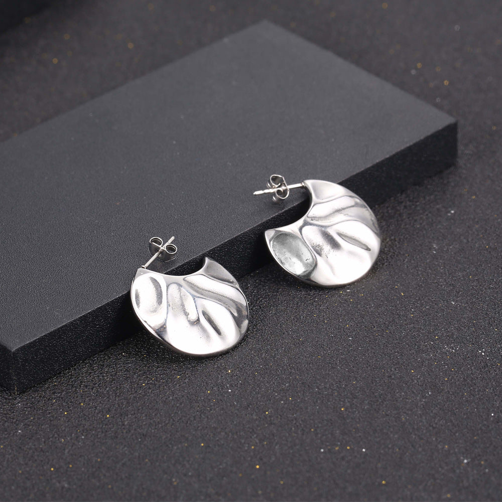 Vintage-Inspired Dual-Purpose C-Shaped Fan Earrings in Titanium Steel for Women