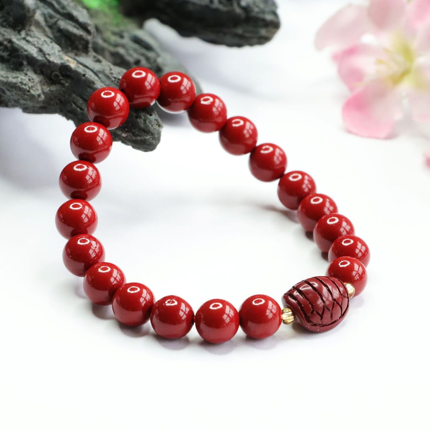 Cinnabar Stone Sterling Silver Bracelet from Planderful Collection