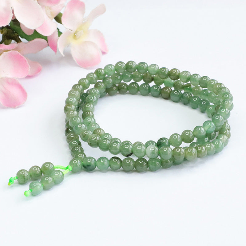 Natural Myanmar A-grade Jade Necklace Oil Green Round Bead Sweater Chain Jade