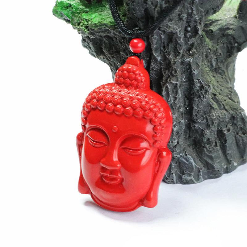 Buddha Head Pendant with Red Sand Ancestral Accent