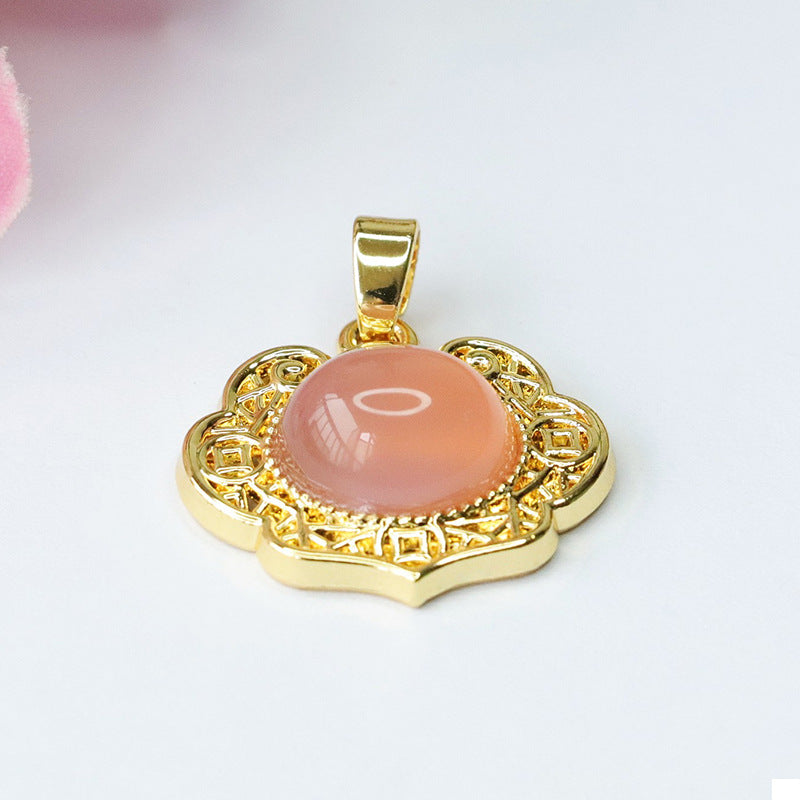 Golden Hollow Chalcedony Ruyi Oval Pendant