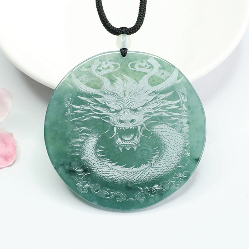 The Year of The Loong Natural Jade Dragon Shadow Carving Round Pendant