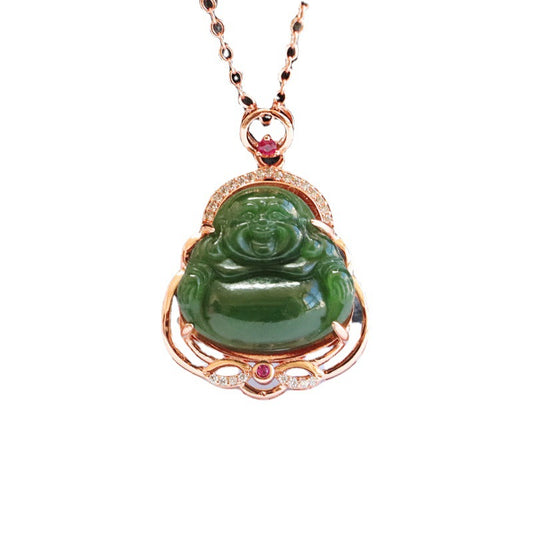 Buddha Jasper Necklace adorned with Genuine Hetian Jade