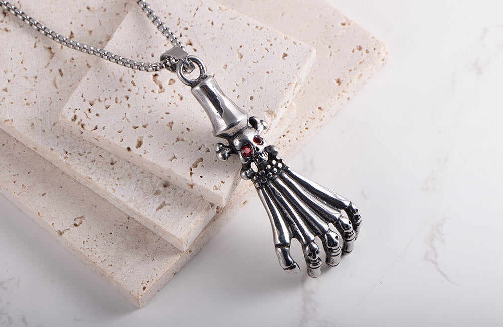 Titanium Steel Red-Eyed Ghost Claw Necklace for Men with Personalized Skull Pendant