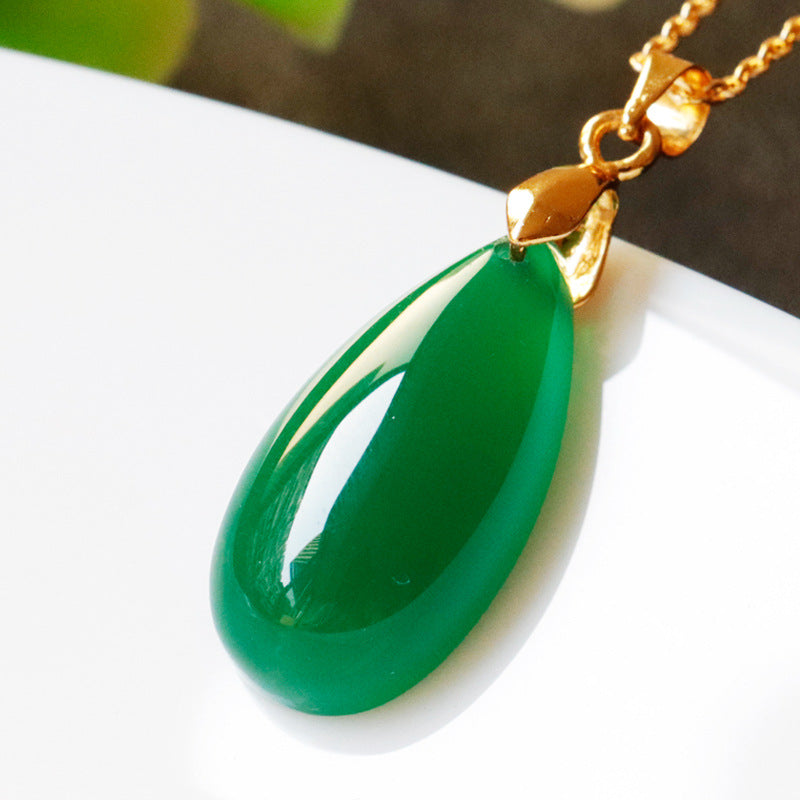 Green Chalcedony Pendant in Water Droplet Shape