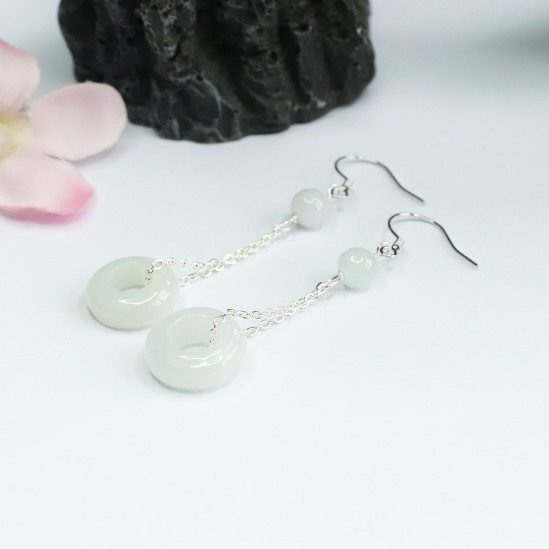 Sterling Silver Fortune's Favor Dangling Jade Earrings