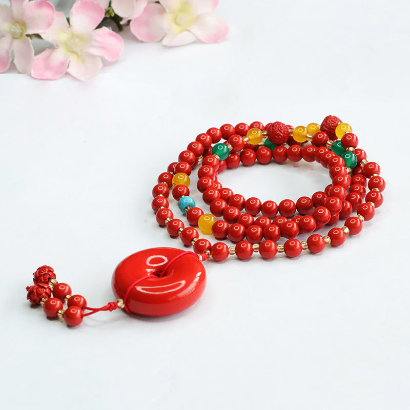 Buddha Beads Cinnabar Bracelet with Red Sand Buckle