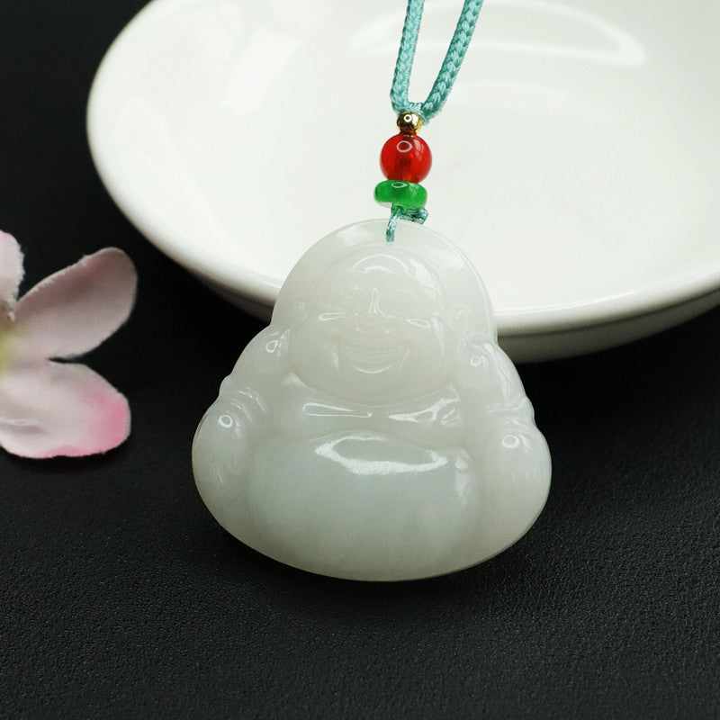 China-Chic White Jade Buddha Pendant with Sterling Silver Chain