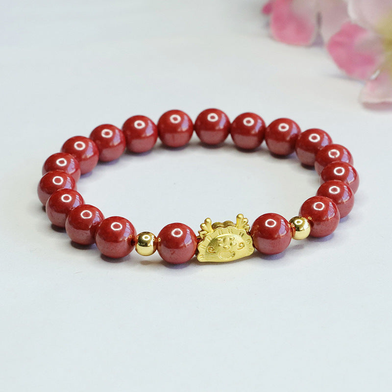 Golden Dragon Sterling Silver Cinnabar Bracelet