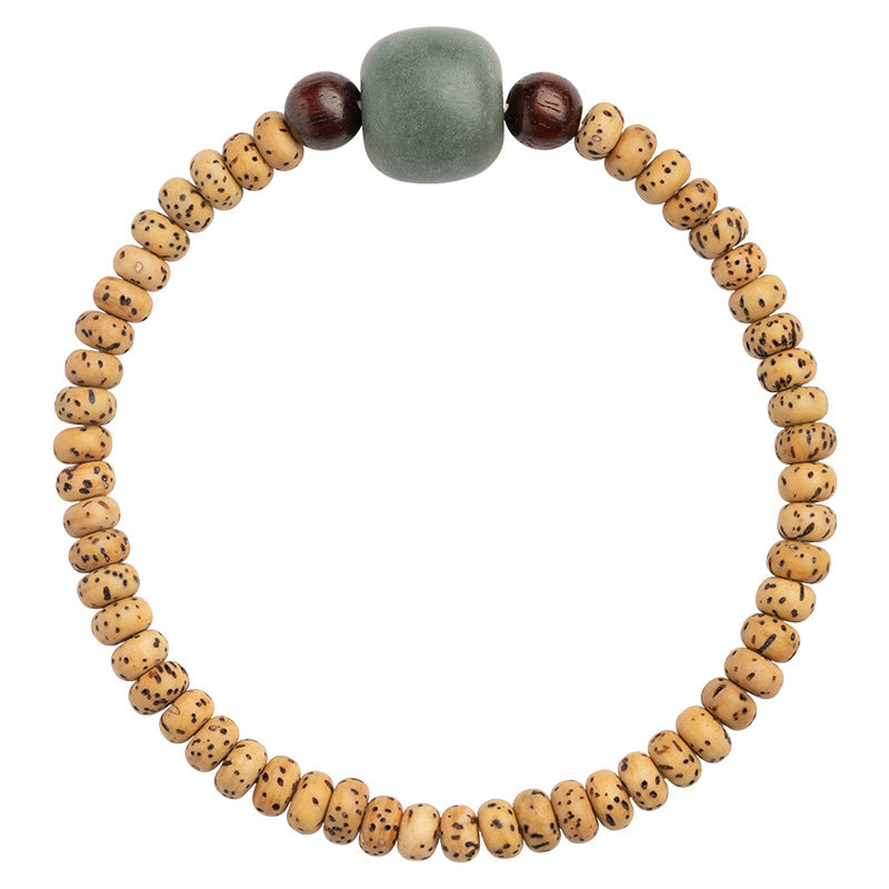 Elegant Sterling Silver Bodhi Bead Bracelet with Natural Green Jade