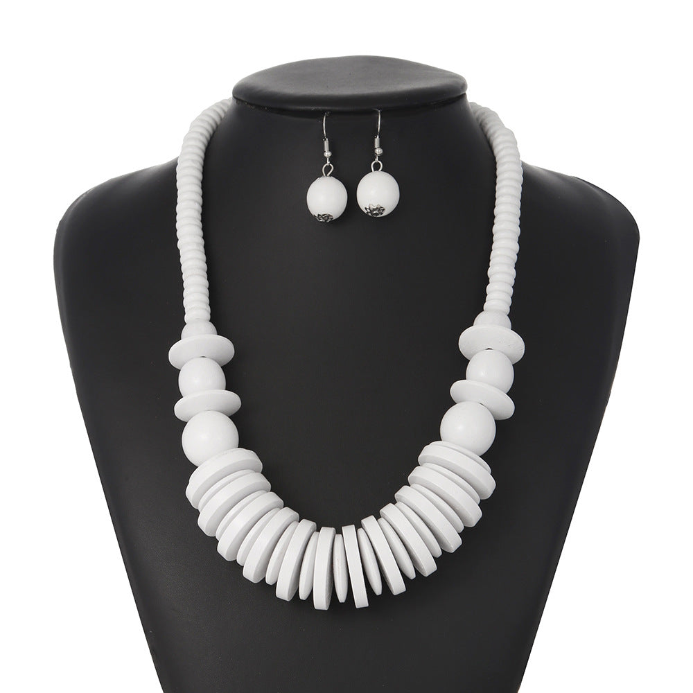 Geometric Black Wood Bead Necklace and Earrings Set - Savanna Rhythms Collection