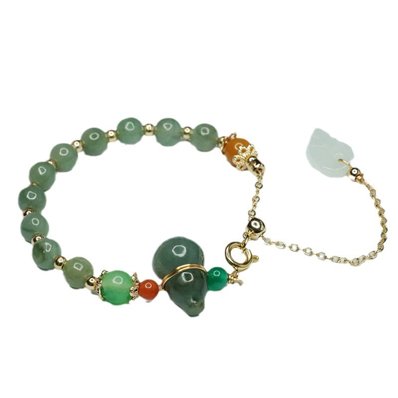 Green Gourd Leaf Jade Stone Sterling Silver Bracelet