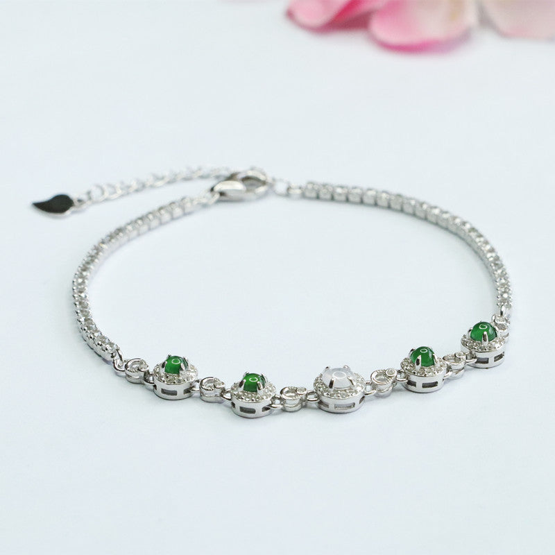 Sterling Silver Bracelet with Ice Green Jadeite Insets